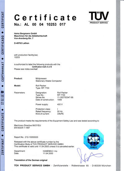 TÜV Zertifikat für die Heinz Bergmann GmbH