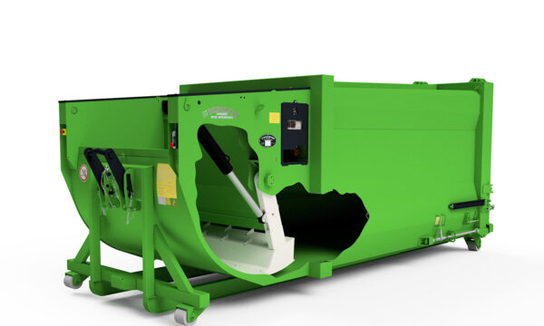 Müllpress Container ansicht in 3D mit Blick in die Presse