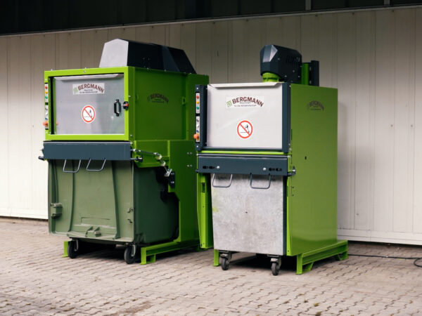 Abfallpress Station mit Container oder Tonne