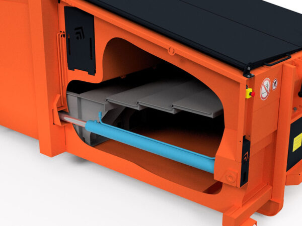 3D Ansicht eines Abfallpresscontainers - Pressvorichtung Detailansicht Kolben